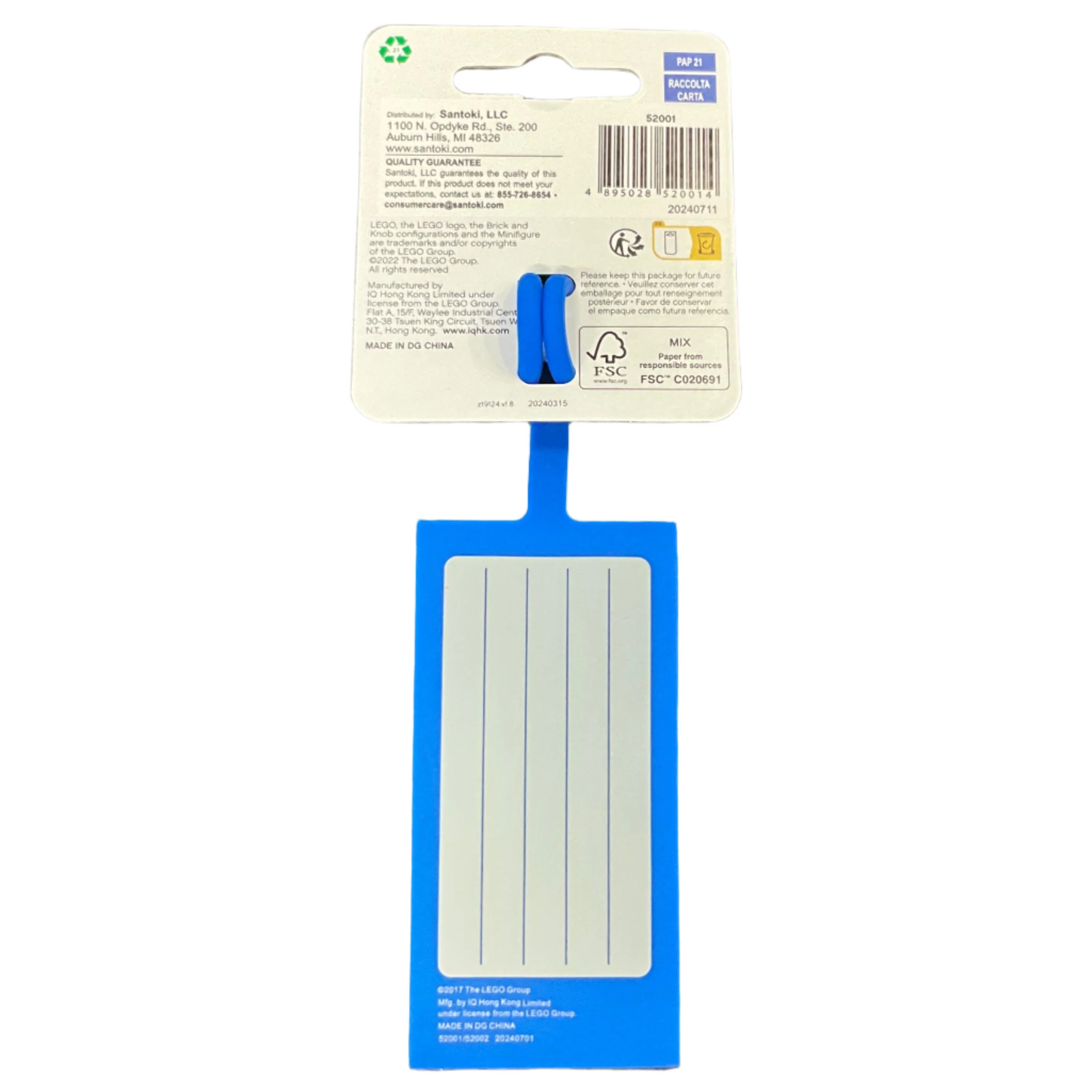 Bag/Luggage Tag, Silicone, LEGO® Plate 2 x 4 Blue, 52001 - Image 2
